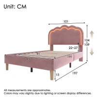 Upholstered Single Bed with LED Adjustable Headboard, Efficient Assembly, Velvet Bed Frame with Wooden Slats, 197L x 101W x 109H cm, Pink(m-3)