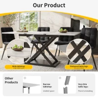 Extendable Dining Table Set with 4 Velvet Chairs, Marble Table, Stylish and Modern Design for Kitchen, 160L x 80W x 75H cm, White+Black(m-4)