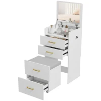 HOMCOM Compact Dressing Table and Stool Set, with Storage - White(m-10)