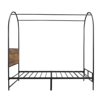 Metal Canopy Bed Frame with Durable Iron and MDF Construction, Wood Headboard, Easy Self-Installation, 195L x 90.5W x 192H cm, Black(m-17)