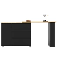 360° Swivelling Dining Table with Snack Rack, Three Drawers, Multifunctional Kitchen Island with Castors, 209L x 39W x 104H cm, Black(m-13)