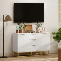 HOMCOM Sideboard Kommode moderner Beistellschrank mit Schränke und Schubladen Goldsockel viel Stauraum Weiß MDF Stahl 120 x 40 x 76 cm(m-8)