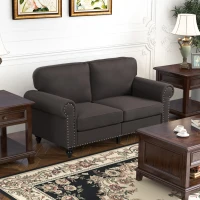 HOMCOM Two-Seater Mid-Century Sofa, with Pocket Springs - Dark Brown(m-2)