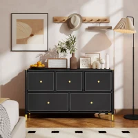 HOMCOM Faux Leather Front Chest of Drawers - Black(m-9)