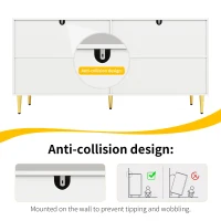 Wave Design Sideboard with Golden Handles and Feet, Elegant Storage Cabinet with 4 Doors and 2 Drawers, 152L x 40W x 75H cm, White(m-5)