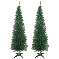 HOMCOM Set 2 Alberi di Natale Artificiali Slim Ø55x180 cm in Plastica e Metallo con 390 Rami, Verde(m-10)