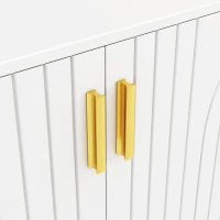 Wave Design Sideboard with Golden Handles and Feet, Elegant Storage Cabinet with 4 Doors and 2 Drawers, 152L x 40W x 75H cm, White(m-9)