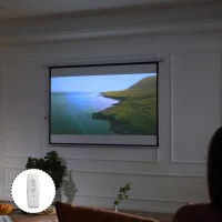 HOMCOM Pantalla Proyector Eléctrica Portátil Universal 100 Pulgadas Pantalla para Proyección Motorizada 4:3 con Control Remoto Cine en Casa Presentaciones Colgada de Pared(m-10)