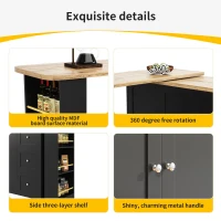 360° Swivelling Dining Table with Snack Rack, Three Drawers, Multifunctional Kitchen Island with Castors, 209L x 39W x 104H cm, Black(m-6)