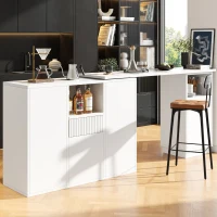 360° Swivelling Bar Table with Marble Worktop, Open Storage Compartments, Ideal for Kitchen, Living Room, 198.5L x 30W x 72.5H cm, White(m-8)