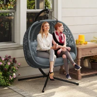 Outsunny Outdoor Double Hanging Chair with Cushion and Cup Holders, Charcoal Grey(m-2)