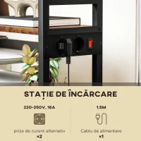 HOMCOM Cărucior Suport Imprimantă 4 Niveluri cu Prize și Roți, Maro(m-4)