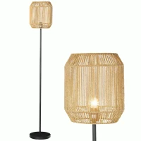 HOMCOM Farmhouse Standing Lamp, Floor Lamps with Hand Woven Rattan Lampshade for Living Room(m-10)