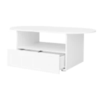 Cloud-Shaped Coffee Table with Drawer and Storage Compartments, Push-to-Open Mechanism, Easy Installation, 100L x 60W x 40.5H cm, White(m-15)