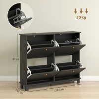 HOMCOM Narrow Shoe Storage Cabinet, Slim Shoe Cabinet with 4 Flip Drawers, Adjustable Shelves for 16 Pairs of Shoes, Black(m-3)