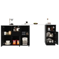 360° Swivelling Kitchen Island with Marble Worktop, Storage Compartments, Bar Table for Kitchen, Living Room, 198.5L x 30W x 72.5H cm, Black(m-12)