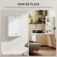 HOMCOM Bureau pliable mural, table murale pliante avec étagères pour salon, salle à manger, bureau, 93,8 x 60 x 147 cm, blanc(m-4)