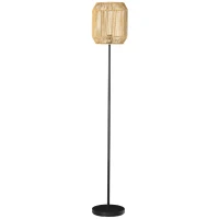 HOMCOM Farmhouse Standing Lamp, Floor Lamps with Hand Woven Rattan Lampshade for Living Room(m-1)