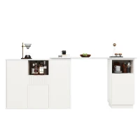 360° Swivelling Bar Table with Marble Worktop, Open Storage Compartments, Ideal for Kitchen, Living Room, 198.5L x 30W x 72.5H cm, White(m-10)