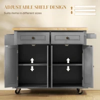 HOMCOM Căruț de Bucătărie cu 2 Sertare și 2 Dulapuri, Insulă de Bucătărie cu Blat din Lemn, 111x44,5x82,5 cm, Gri(m-5)