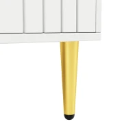 Wave Design Sideboard with Golden Handles and Feet, Elegant Storage Cabinet with 4 Doors and 2 Drawers, 152L x 40W x 75H cm, White(m-11)