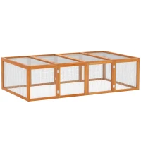 PawHut Wooden Rabbit Hutch Cage 6ft with Wire Mesh, Openable Roof, Play Space for Outdoor, Natural Wood Finish(m-1)