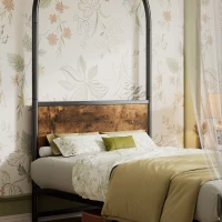 Metal Canopy Bed Frame with Durable Iron and MDF Construction, Wood Headboard, Easy Self-Installation, 195L x 90.5W x 192H cm, Black(m-12)