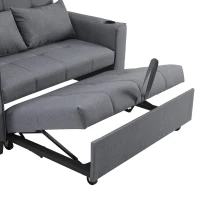 2 Seater Sofa Bed with Cup Holders, Convertible Fabric Sofa Chair with Adjustable Backrest and Storage Pockets, 140L x 96W x 97H cm, Gray(m-14)