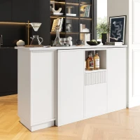 360° Swivelling Bar Table with Marble Worktop, Open Storage Compartments, Ideal for Kitchen, Living Room, 198.5L x 30W x 72.5H cm, White(m-9)