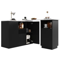 360° Swivelling Kitchen Island with Marble Worktop, Storage Compartments, Bar Table for Kitchen, Living Room, 198.5L x 30W x 72.5H cm, Black(m-13)