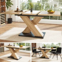 Extendable Dining Table with Adjustable Feet and Silent Expansion, Telescopic MDF Table, Ideal for Kitchen, 119L x 80W x 75H cm, Natural(m-7)