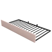 Upholstered Daybed with Pull-Out Bed, 3FT Single Sofa Bed with Metal Slatted Frame, Easy Installation, 193L x 97W x 76H cm, Pink(m-13)