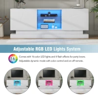 High Gloss TV Cabinet Stand with Smart LED Lighting, Particle Board Entertainment Centre for 70" TV, 160L x 38.5W x 60H cm, White(m-4)