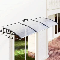 Outsunny Acoperiș din Policarbonat și Aluminiu pentru Balcoane, Ferestre și Uși, Pensilină Exterioară cu Suport din PP, 303x96x27 cm, Transparent(m-3)