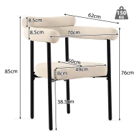 Set of 2 Modern Dining Chairs with High-Density Sponge, Iron Tube Frame, Ergonomic Velvet Upholstered Armchairs, 70L x 62W x 85H cm, Beige(m-3)