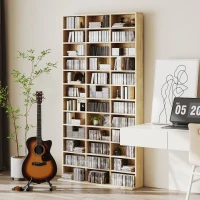HOMCOM Rangements pour CD et DVD, étagère rangement 1116 CD/528 DVD, 36 compartiments et étagères réglables, chêne(m-7)