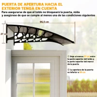 Outsunny Marquesina Exterior para Puertas y Ventanas 103x96,5x27 cm Tejadillo de Protección contra Sol y Lluvia con Soporte Aleación de Aluminio Policarbonato Marrón Translúcido(m-7)