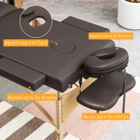 HOMCOM Camilla Masaje Plegable de Madera de 3 Zonas con Altura Respaldo Reposacabezas Ajustables Brazos 215x60x64-89 cm Marrón(m-8)
