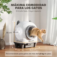 PawHut Arenero Gatos Autolimpiable 80L Eliminación de Olores Control de APP Protección de Seguridad 1 Rollo de Bolsas de Basura(m-3)