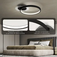 HOMCOM Plafoniera LED Moderna a 2 Anelli con Temperatura Colore Regolabile, Potenza 30W, Nero(m-6)
