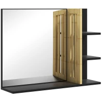 HOMCOM Oglindă de Baie cu Poliță, Oglindă Montată pe Perete, Oglindă cu 4 Rafturi de Depozitare pentru Machiaj, 45x15x58.5 cm, Negru(m-11)