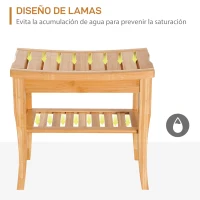 HOMCOM Taburete de Baño de Bambú con Estante Banco de Baño Impermeable y Robusta para Salón SPA 47,5x26x44,5 cm Natural(m-5)