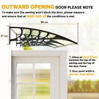 Outsunny Front Door Canopy, Outdoor Awning, 303 x 96cm Rain Shelter for Window, Porch and Front/Back Door, Clear(m-7)