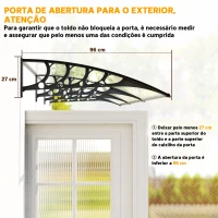 Outsunny Marquise de Proteção 303x96 cm Marquise Exterior para Portas e Janelas com Suporte Liga de Alumínio Policarbonato Transparente(m-7)