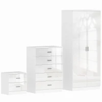 HOMCOM High Gloss 3 Piece Trio Bedroom Furniture Set Wardrobe + Chest Of Drawer + Bedside White(m-1)