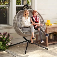 Outsunny Poltrona Sospesa 2 Posti con 2 Tasche, 2 Cuscini e Cesto Pieghevole, 130x103x172 cm(m-2)