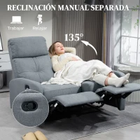 HOMCOM Sofá de 2 Plazas Reclinable Manual Tapizado en Lino con Reposapiés y Acolchado Grueso 118x95x101 cm Gris(m-4)