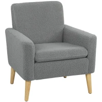 HOMCOM Armchair, Upholstered Accent Chair with Wood Legs and Wide Padded Seat, Teddy Occasional Chair, Grey(m-11)