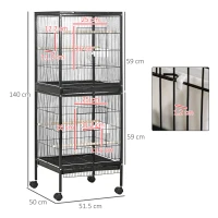 PawHut Bird Cage Budgie Cage 2 In 1 Large Aviary with Wheels Removable Trays for Finch Canaries Cockatiels Black(m-3)