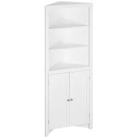 kleankin Triangle Bathroom Cabinet, Corner Bathroom Storage Unit with Cupboard and 3-Tier Shelves, Free Standing, White(m-1)